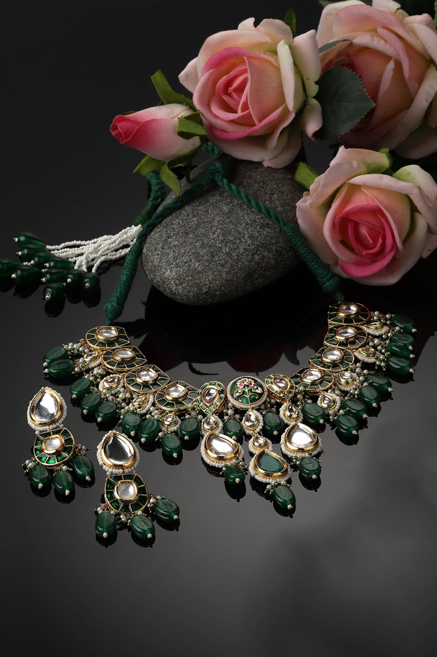 Natural Stone Embellished Choker Necklace Set 
