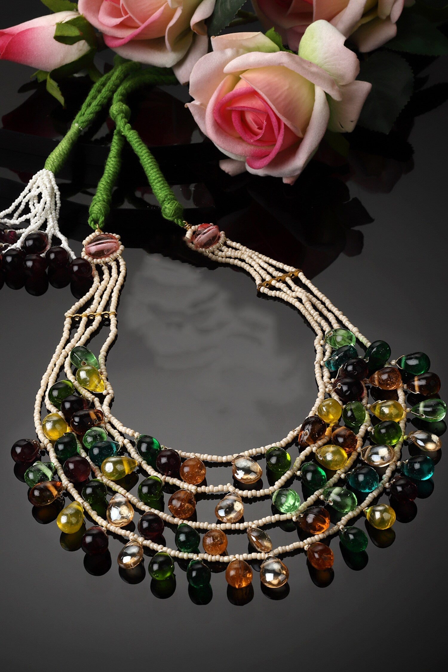 Natural Stone & Kundan Embellished Layered Necklace 