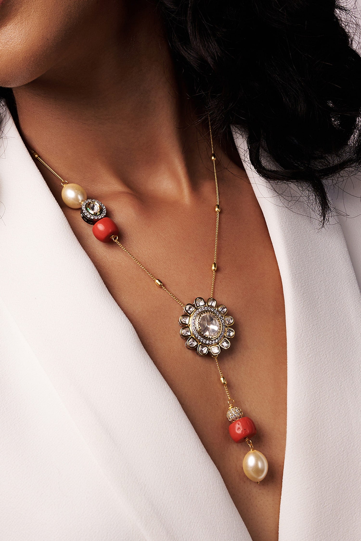 Antique Polki Coral Necklace 