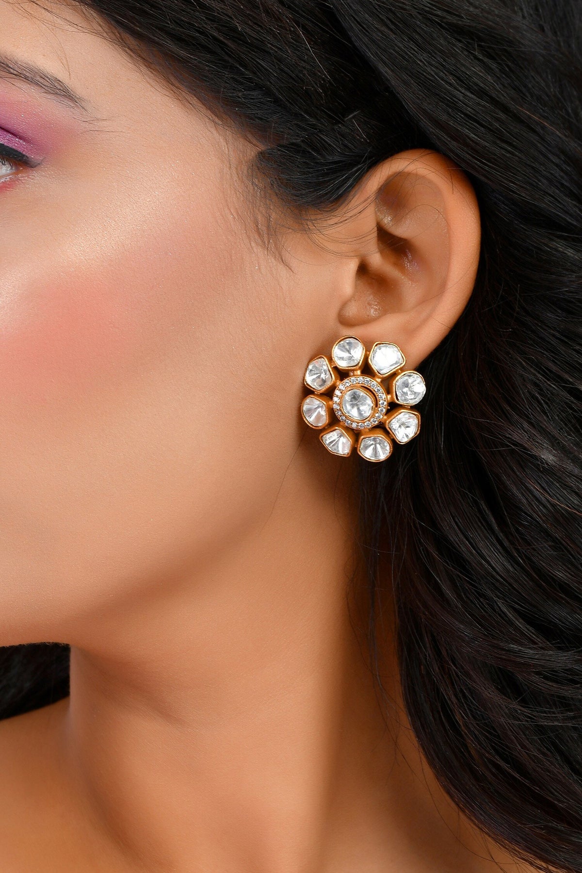 Kundan Stone Embellished Stud Earrings 