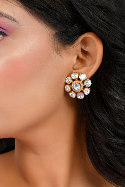 Kundan Stone Embellished Stud Earrings 