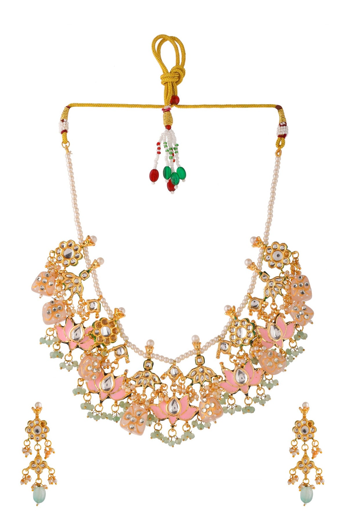 Lotus Kundan Embellished Necklace Set 