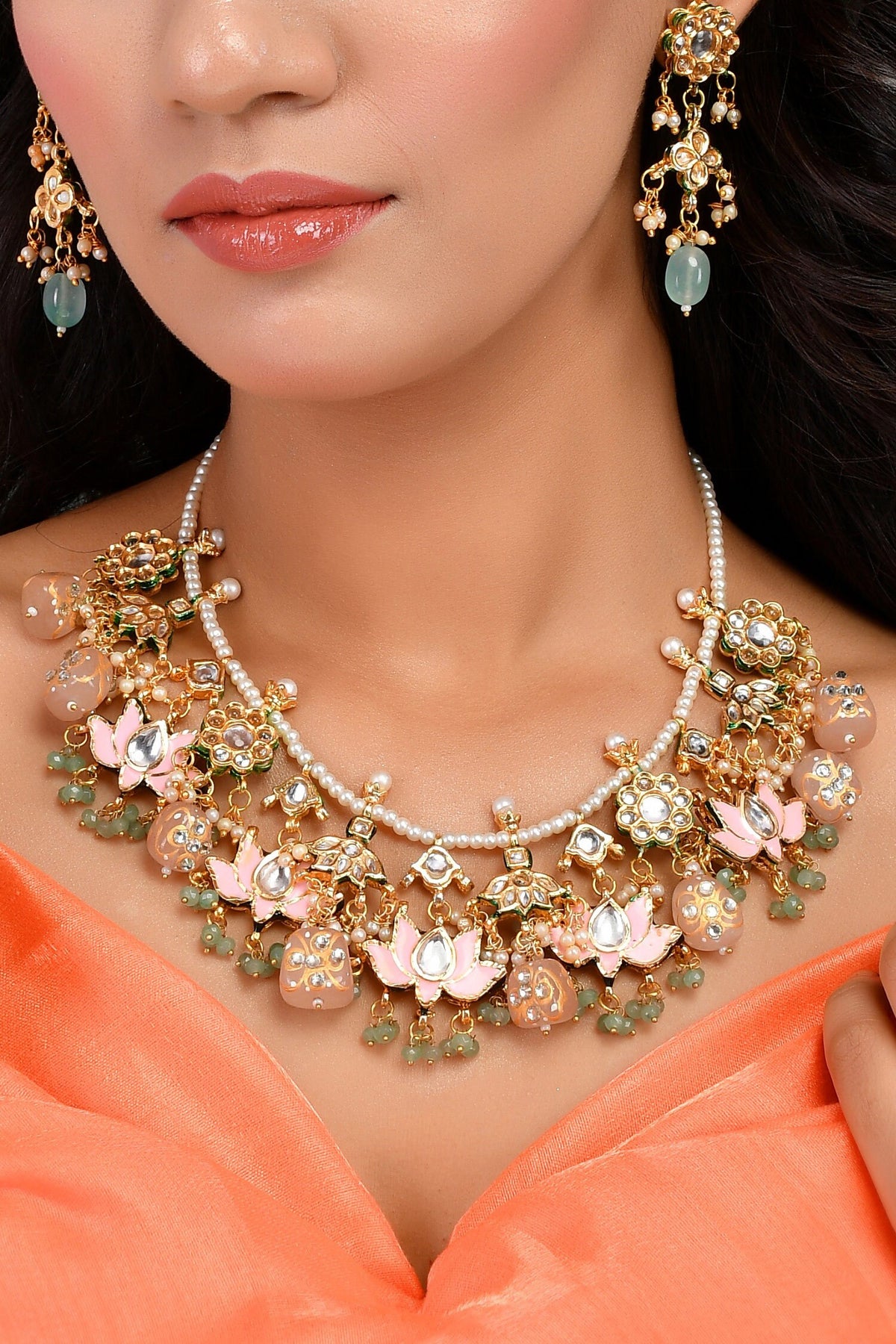 Lotus Kundan Embellished Necklace Set 
