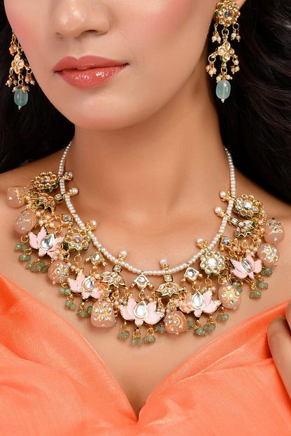 Lotus Kundan Embellished Necklace Set 