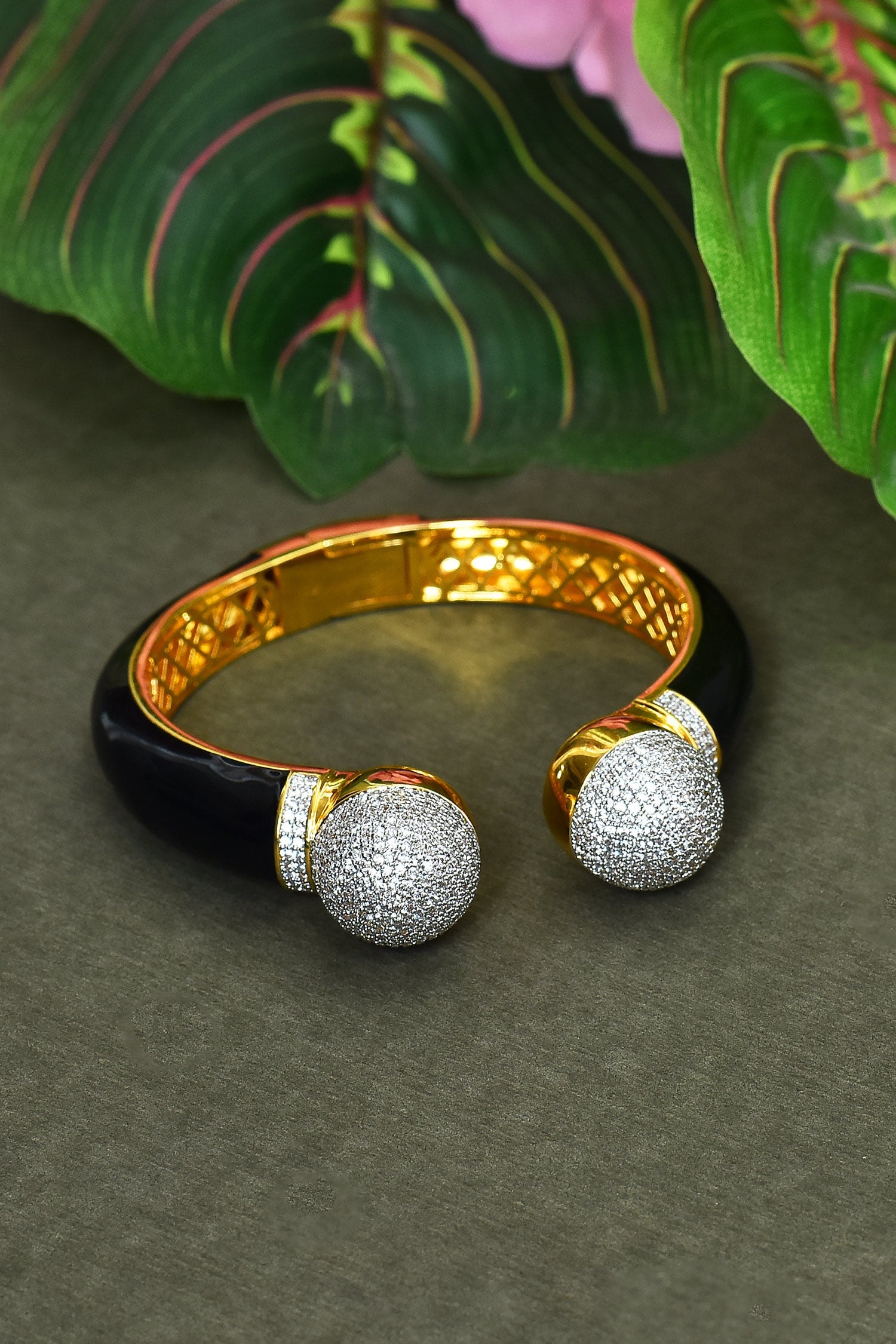 Zircon Diamonds Studded Open Bangle 