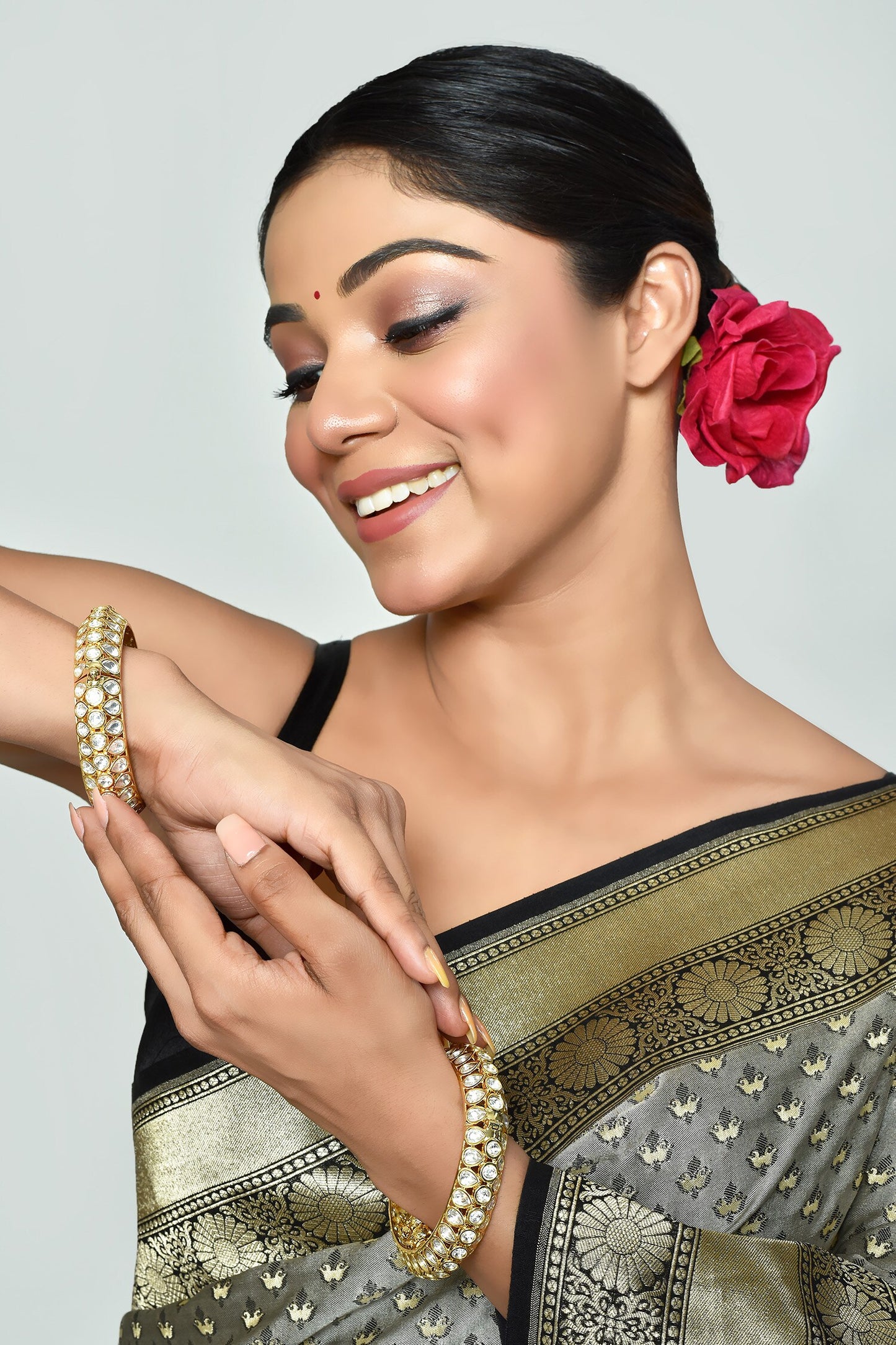 Kundan Polki Stones Embellished Bangles - Set of 2 