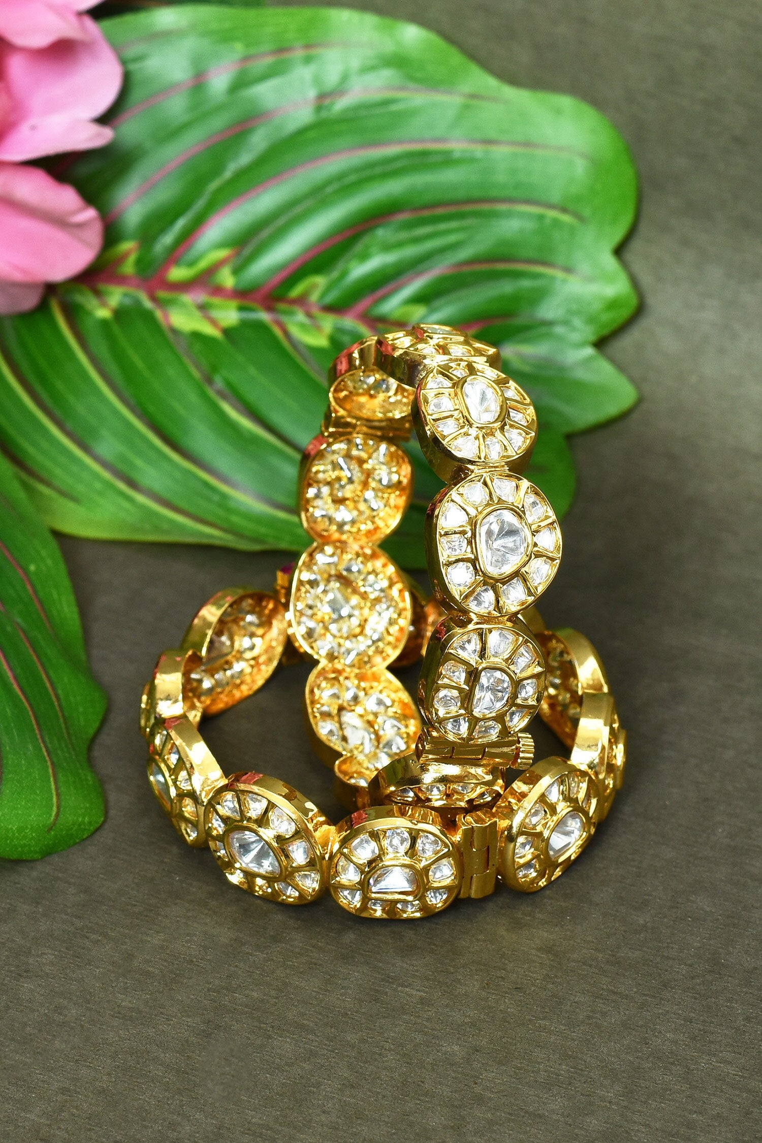 Embellished Kundan Polki Stones Bangles - Set of 2 