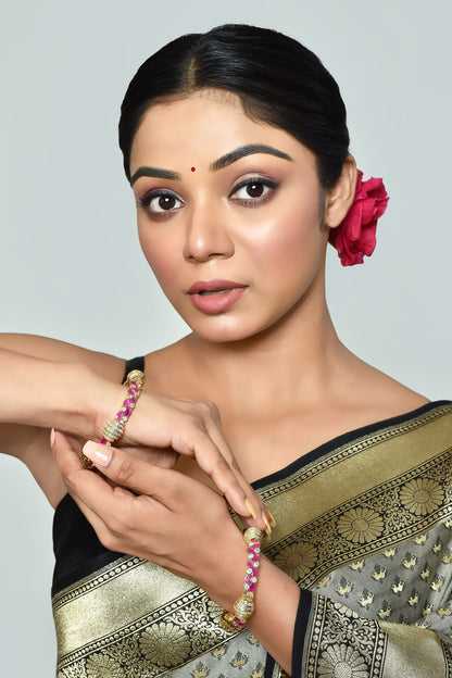 Ruby Stones & Onyx Embellished Bangles - Set of 2 