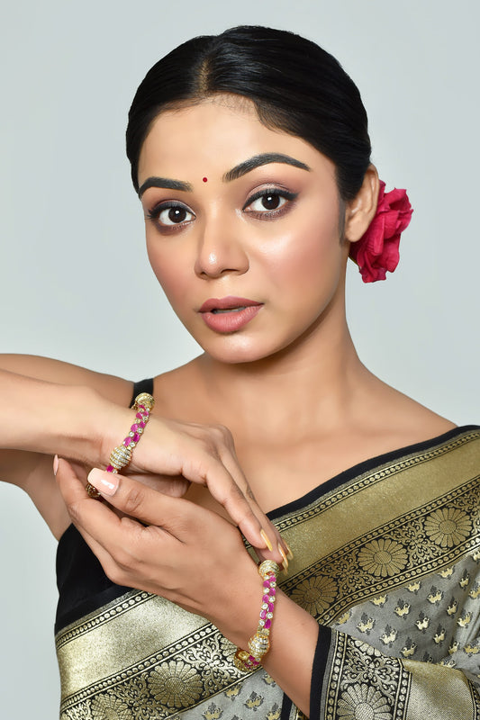 Ruby Stones & Onyx Embellished Bangles - Set of 2 