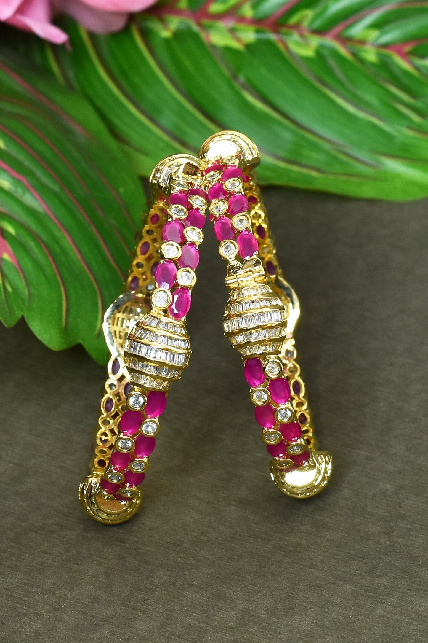 Ruby Stones & Onyx Embellished Bangles - Set of 2 