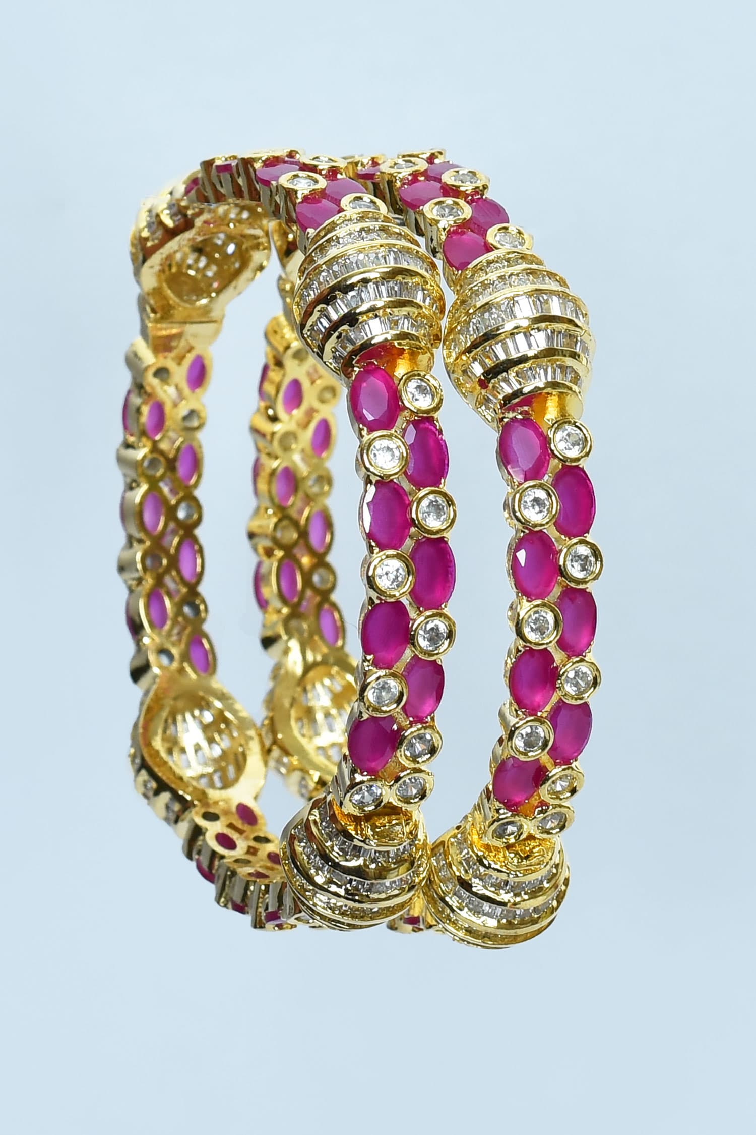 Ruby Stones & Onyx Embellished Bangles - Set of 2 