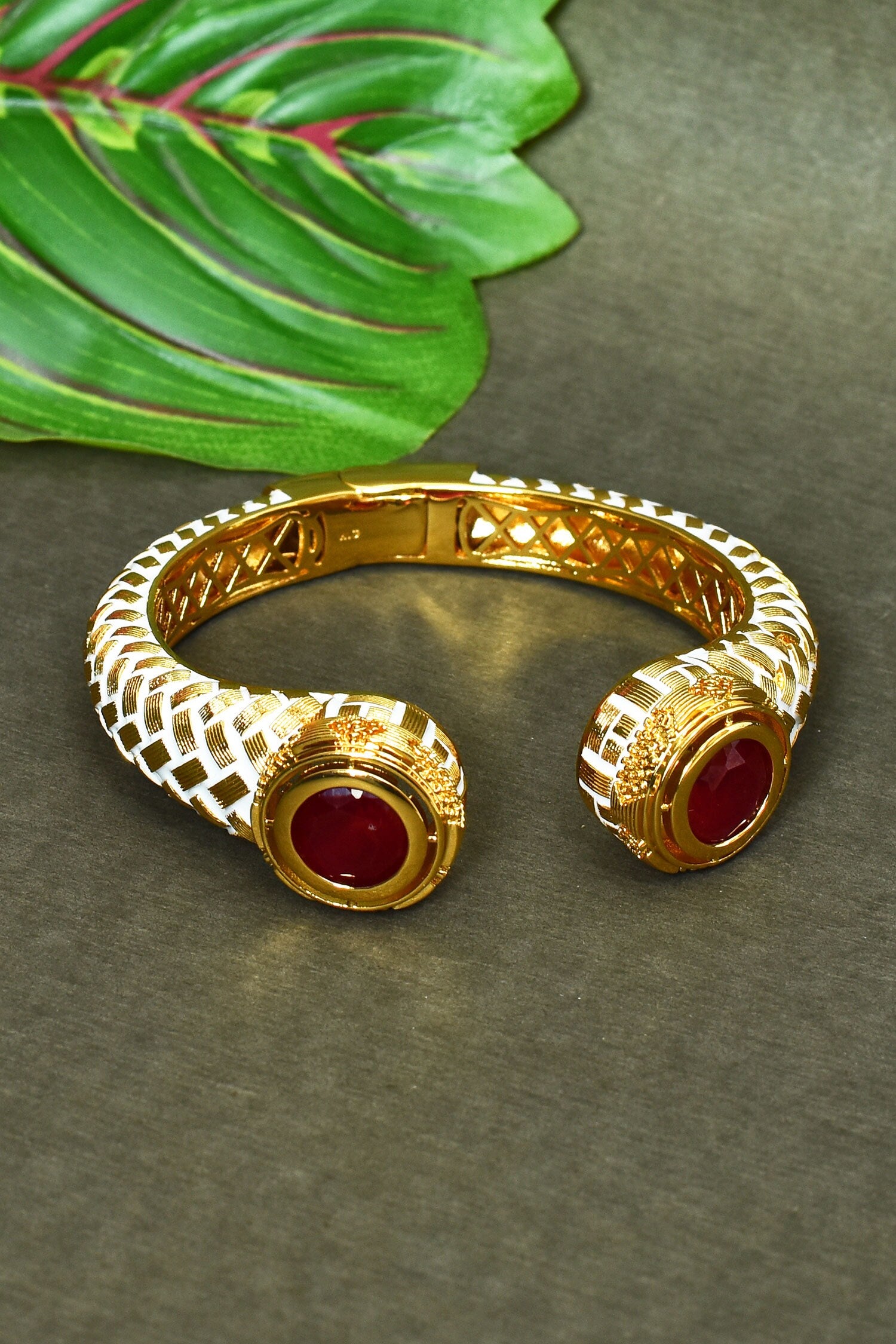 Ruby Stone Embellished Open Bangle 