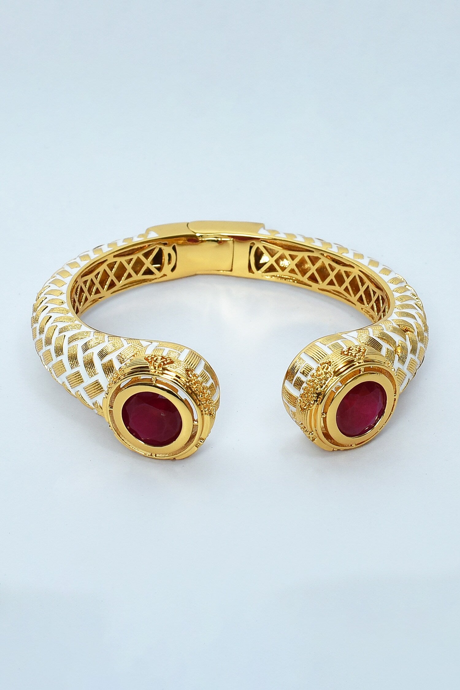Ruby Stone Embellished Open Bangle 