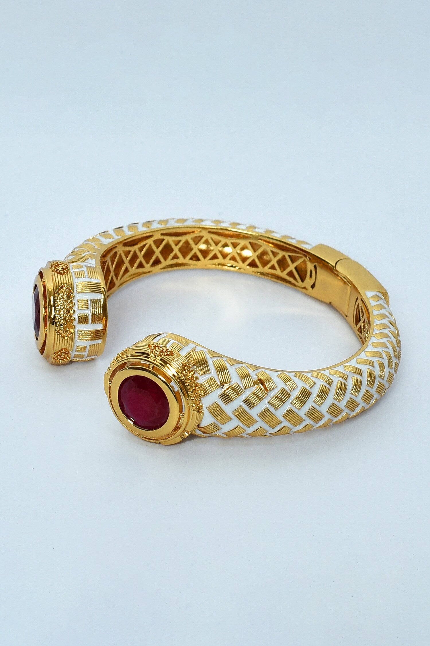 Ruby Stone Embellished Open Bangle 