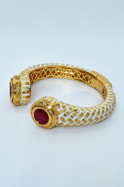 Ruby Stone Embellished Open Bangle 