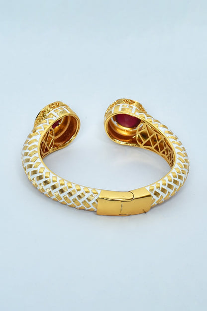 Ruby Stone Embellished Open Bangle 