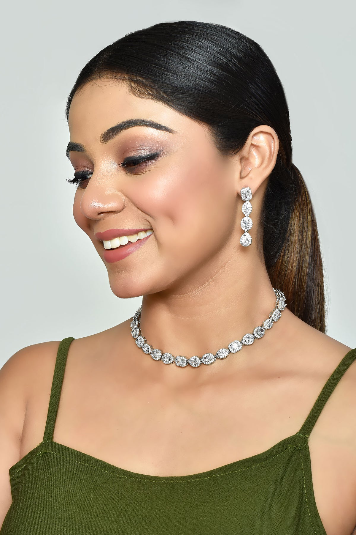 Zircon Diamonds Studded Choker Necklace Set 