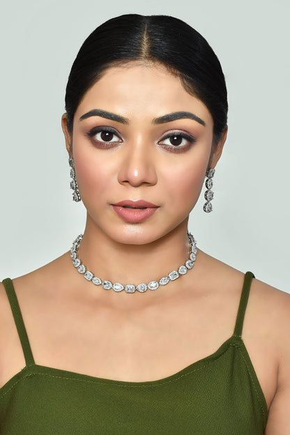 Zircon Diamonds Studded Choker Necklace Set 