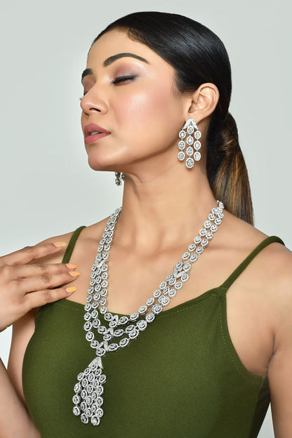 Zircon Diamonds Studded Long Necklace Set 