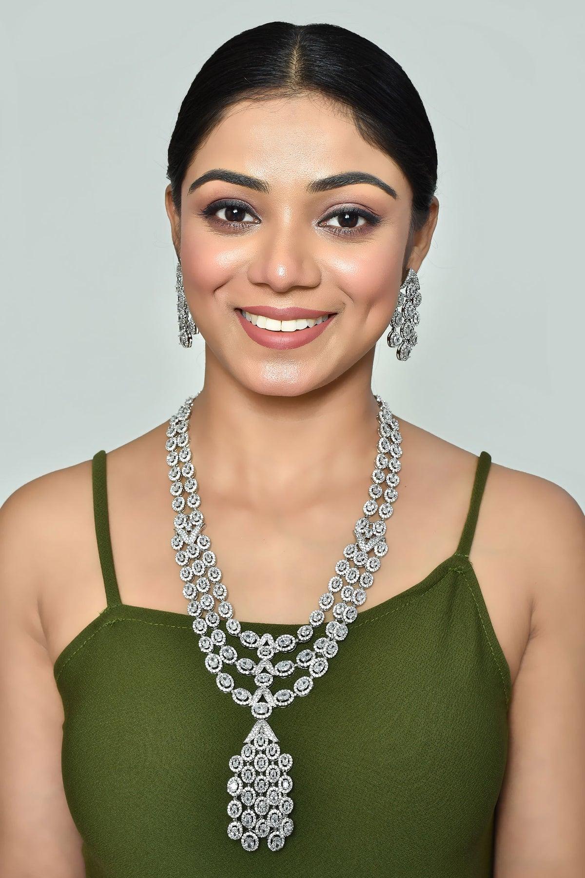 Zircon Diamonds Studded Long Necklace Set 