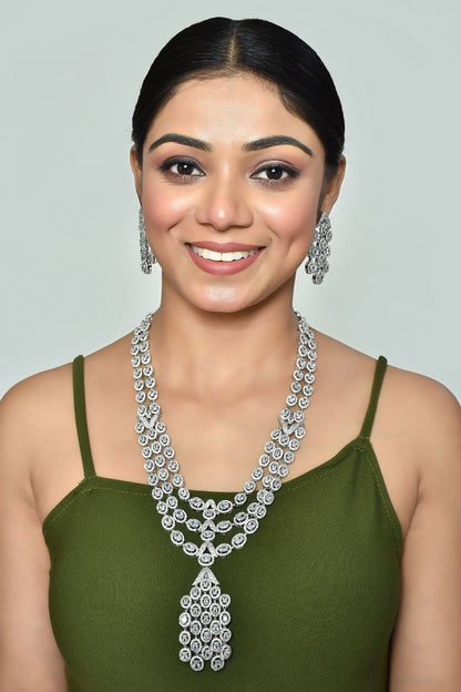 Zircon Diamonds Studded Long Necklace Set 