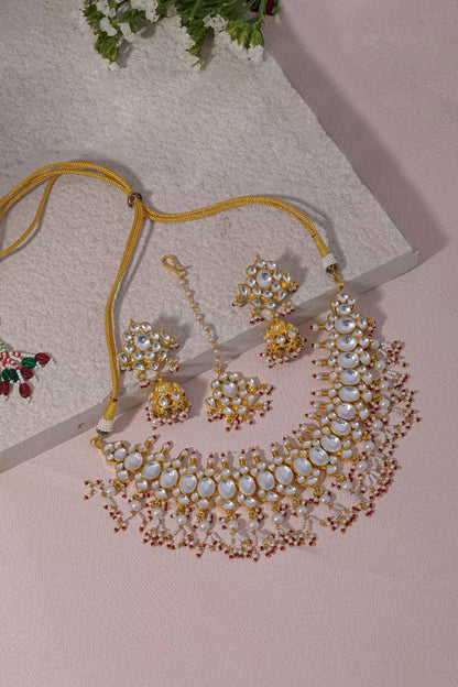 Kundan & Pearl Drop Embellished Necklace Set 