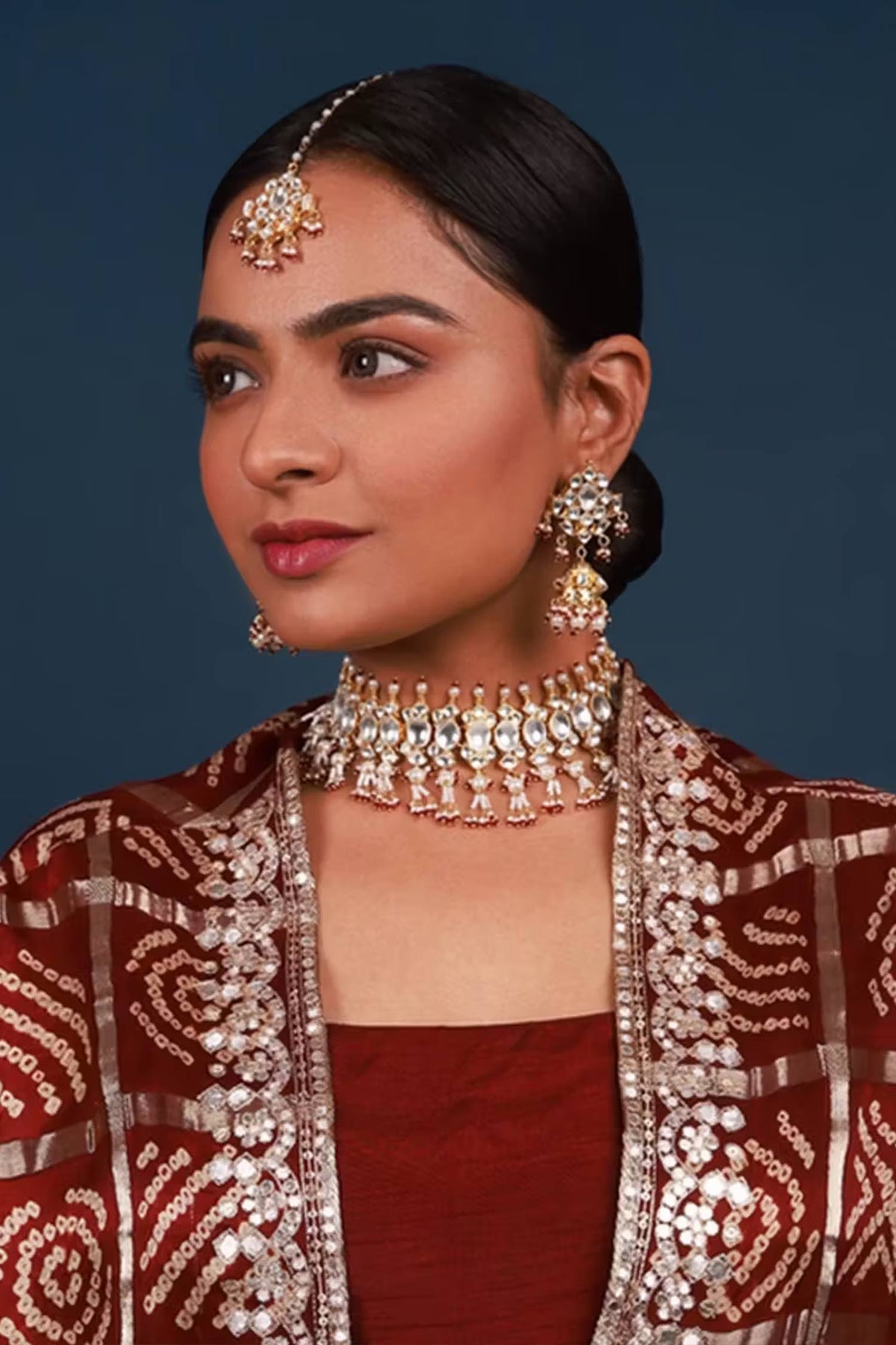 Kundan & Pearl Drop Embellished Necklace Set 