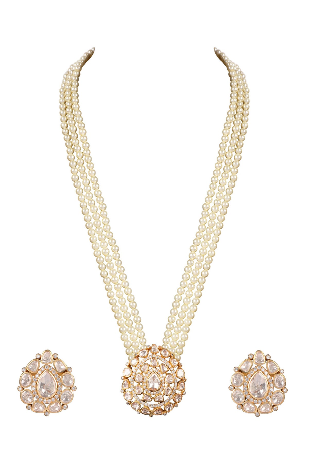 Moissanite Polki Embellished Long Necklace Set 