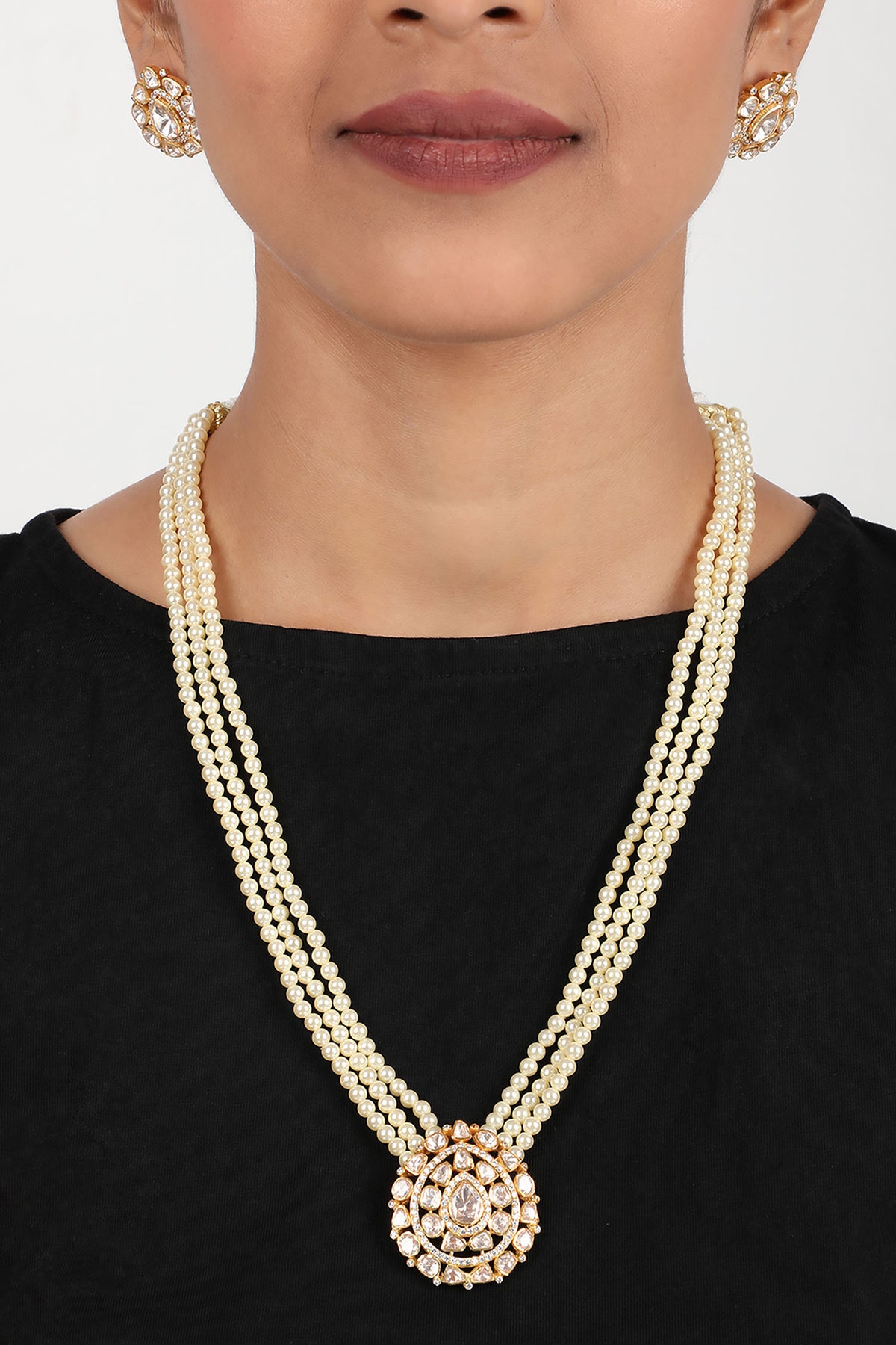 Moissanite Polki Embellished Long Necklace Set 
