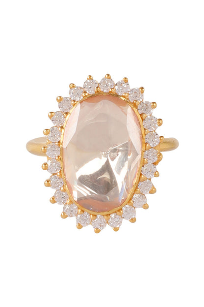 Moissanite Polki Embellished Oblong Ring 
