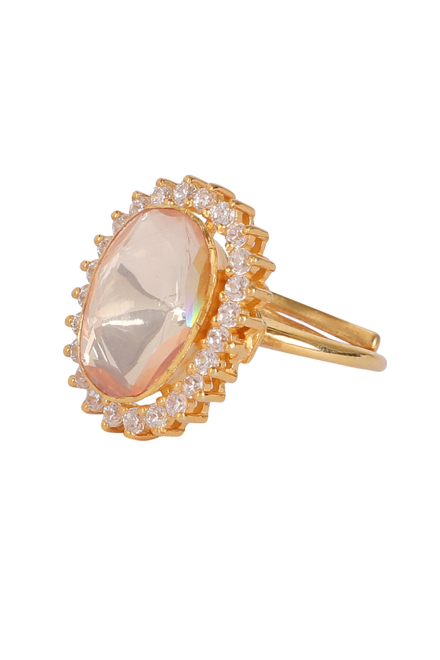 Moissanite Polki Embellished Oblong Ring 