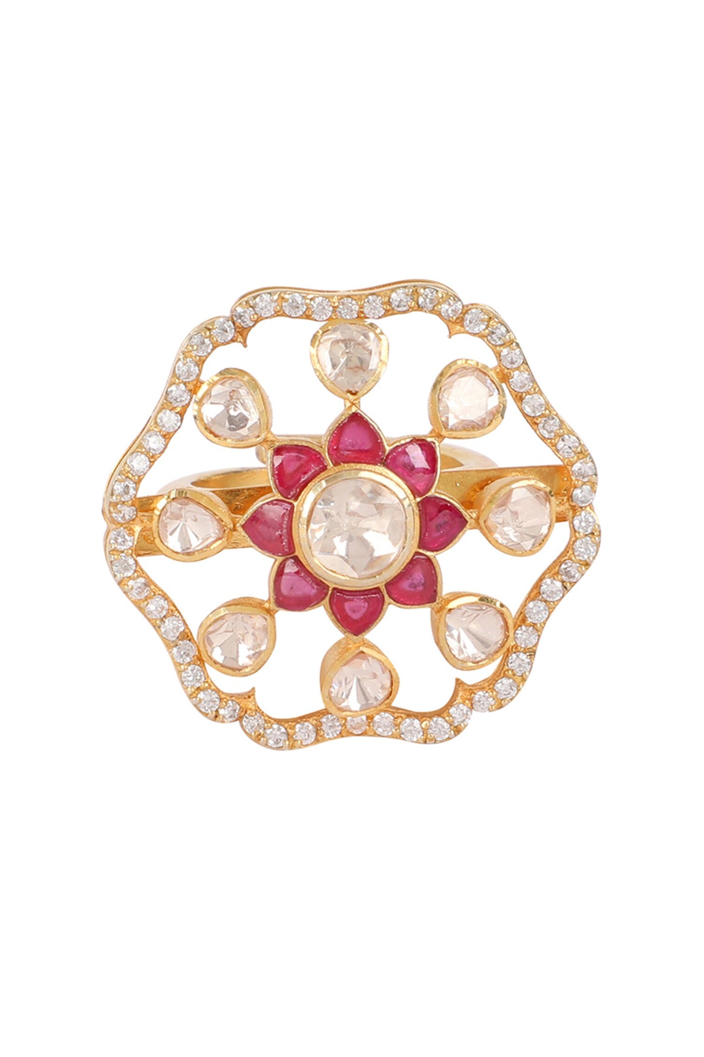 Moissanite Polki Embellished Bahaar Ring 