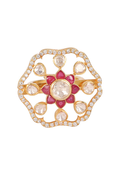 Moissanite Polki Embellished Bahaar Ring 
