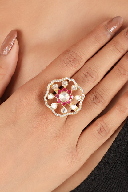 Moissanite Polki Embellished Bahaar Ring 