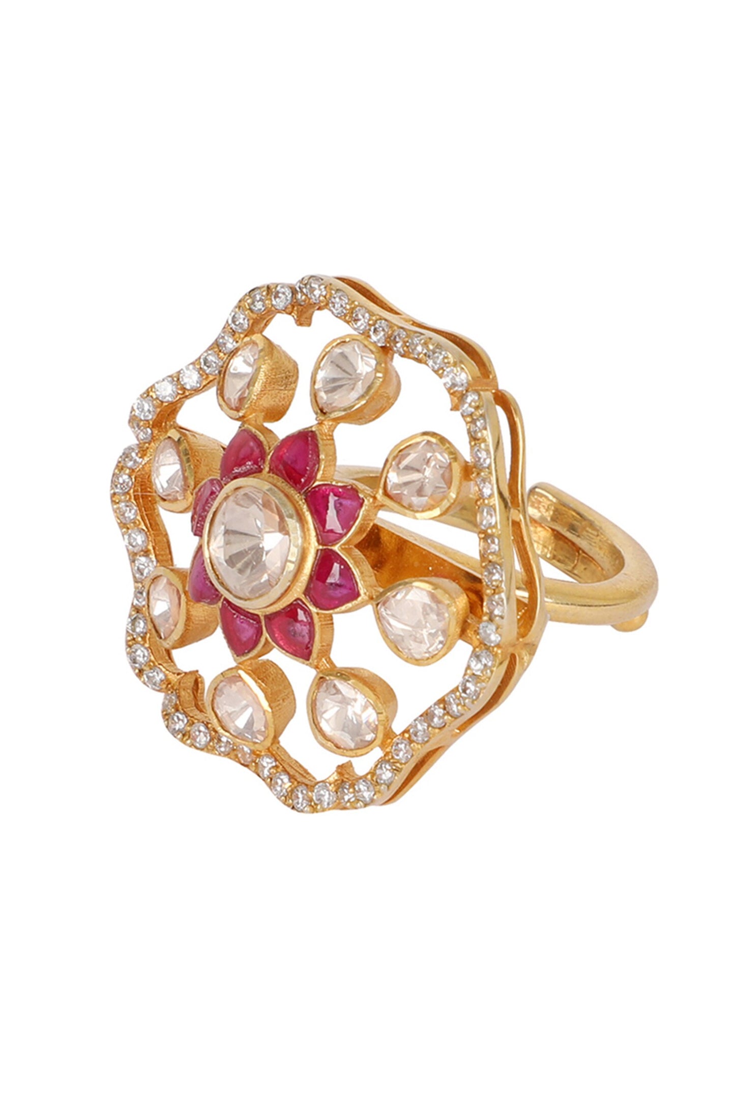 Moissanite Polki Embellished Bahaar Ring 