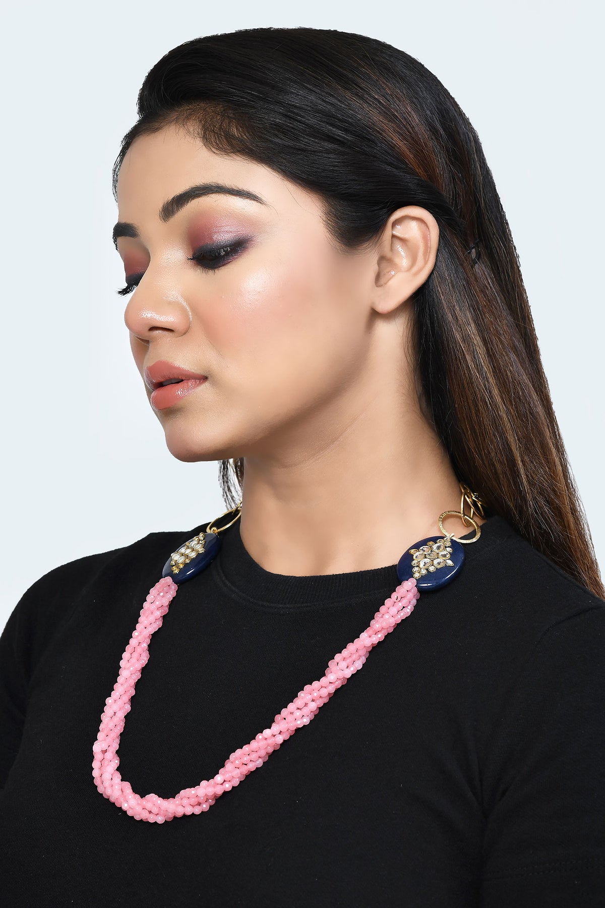 Layered Twisted Bead Embellished Necklace 
