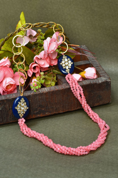 Layered Twisted Bead Embellished Necklace 