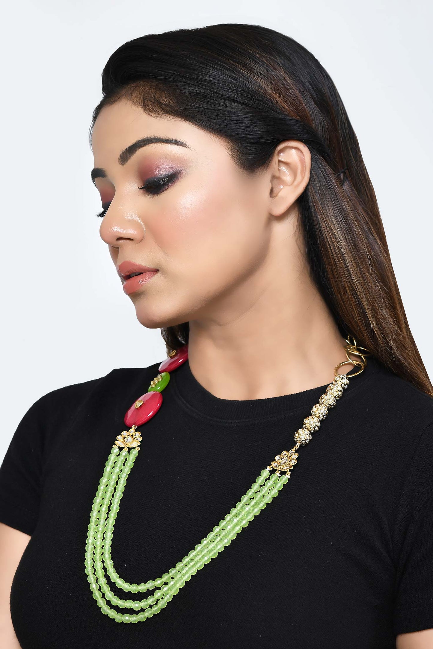Layered Bead Embellished Necklace 
