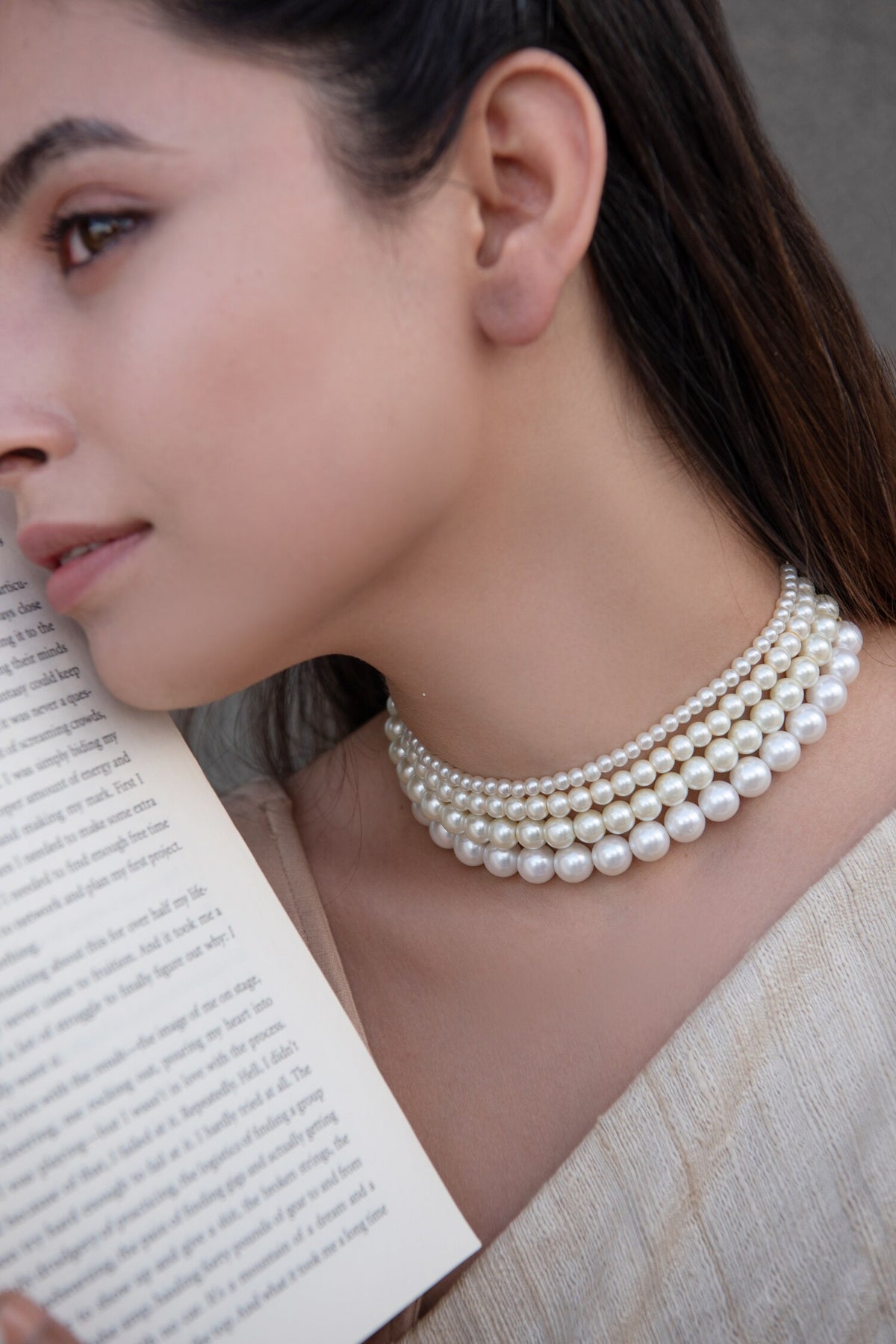 Multi Layered Pearl Choker Necklace 