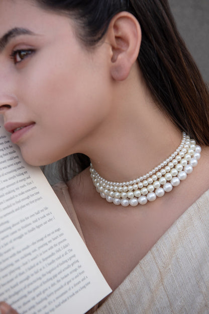 Multi Layered Pearl Choker Necklace 