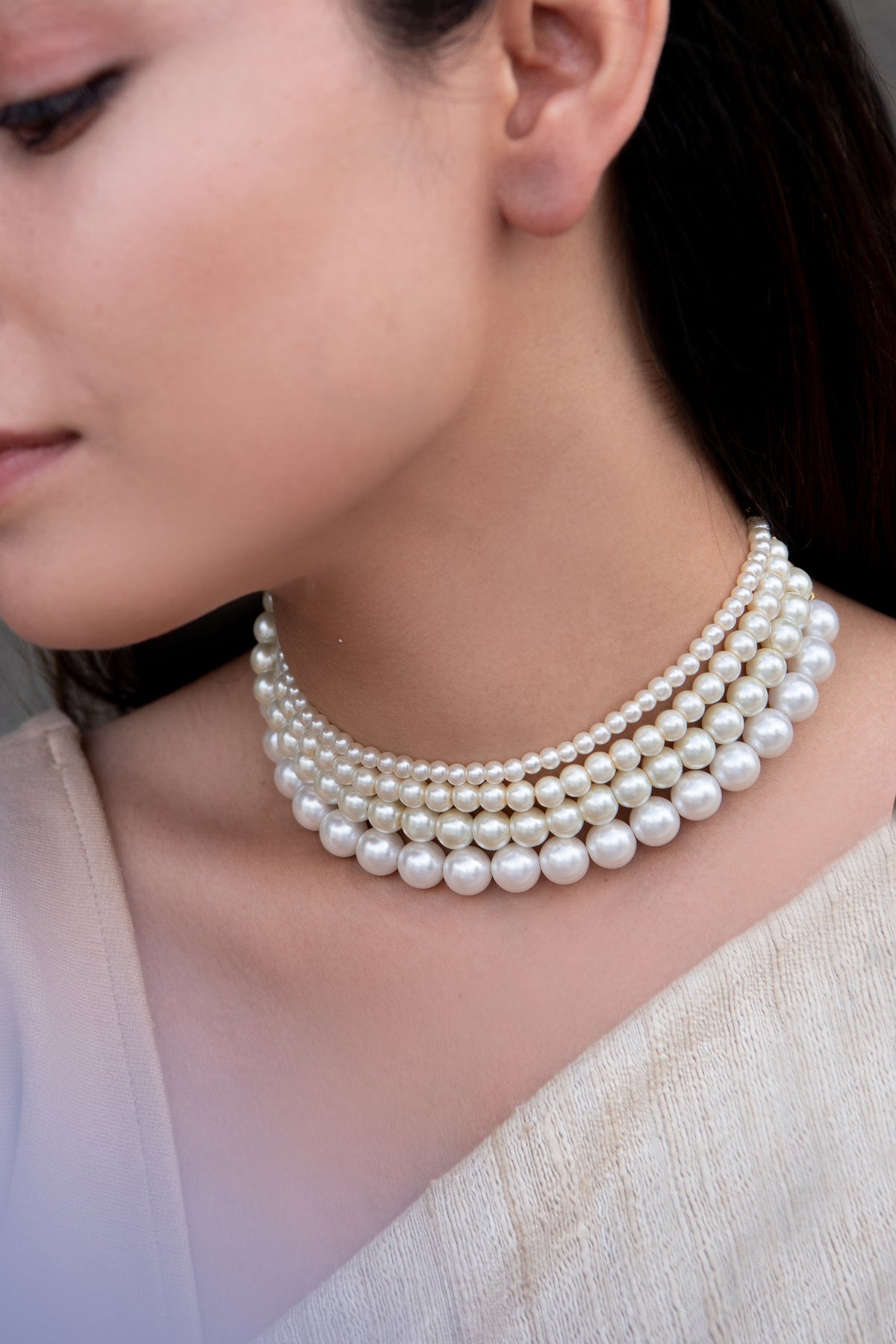 Multi Layered Pearl Choker Necklace 