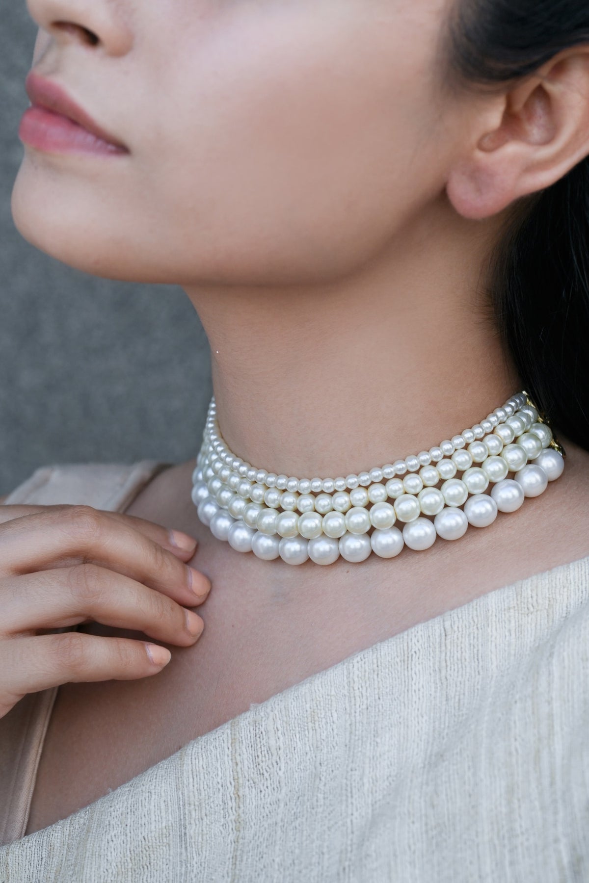 Multi Layered Pearl Choker Necklace 