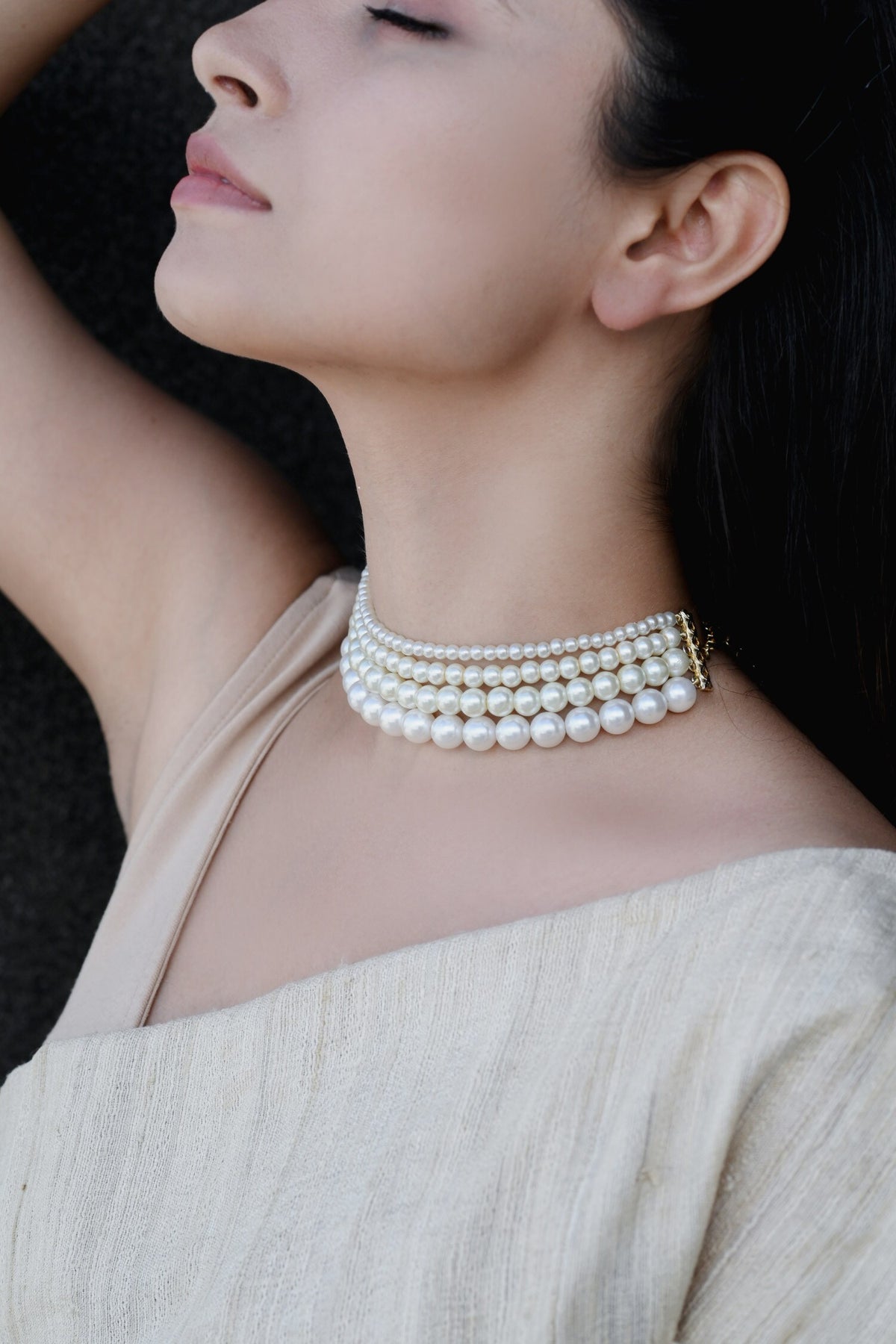 Multi Layered Pearl Choker Necklace 