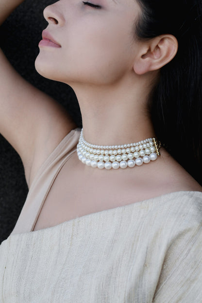 Multi Layered Pearl Choker Necklace 
