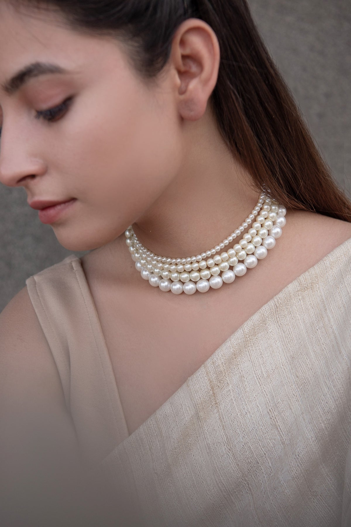 Multi Layered Pearl Choker Necklace 