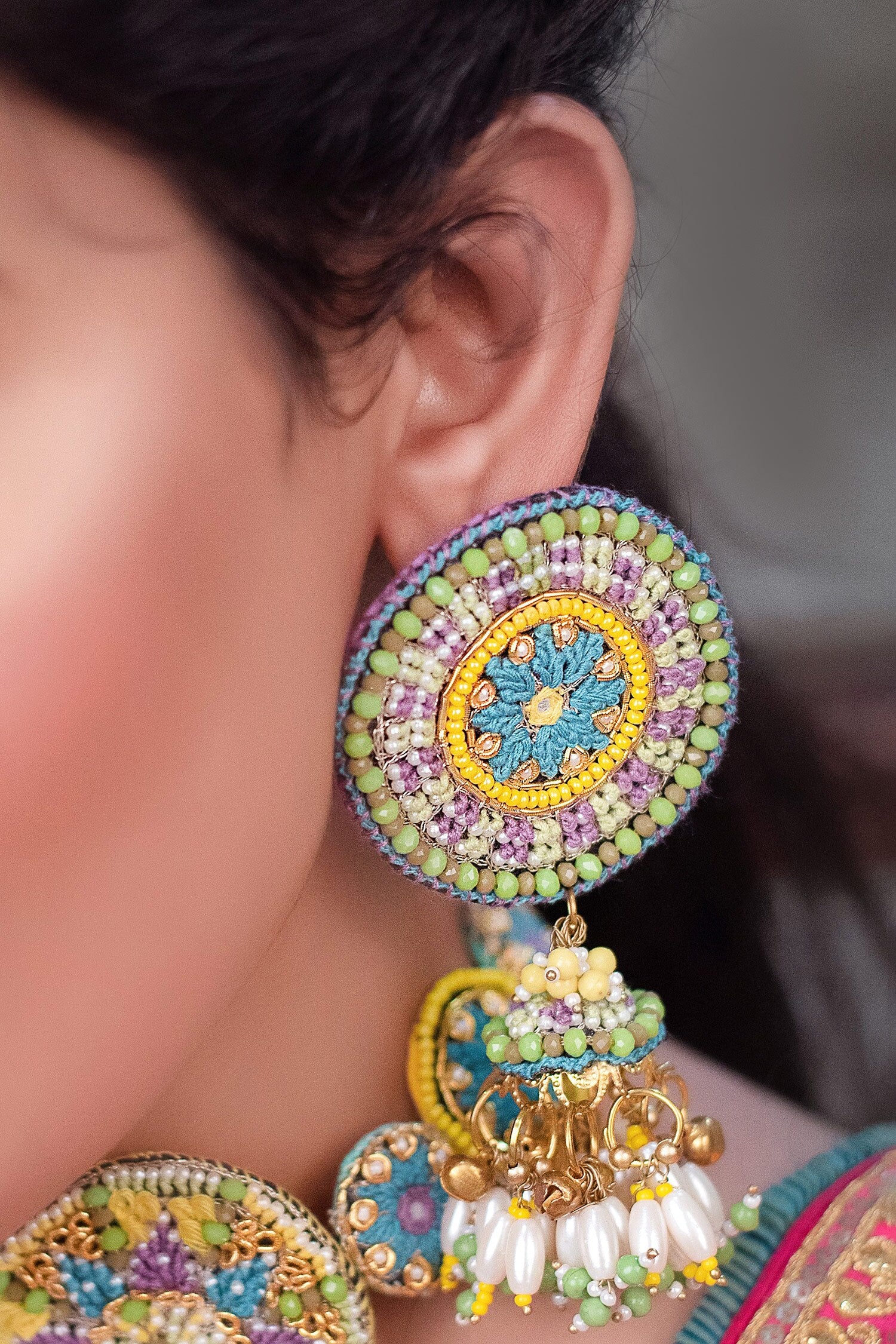 Stone Embroidered Earrings 