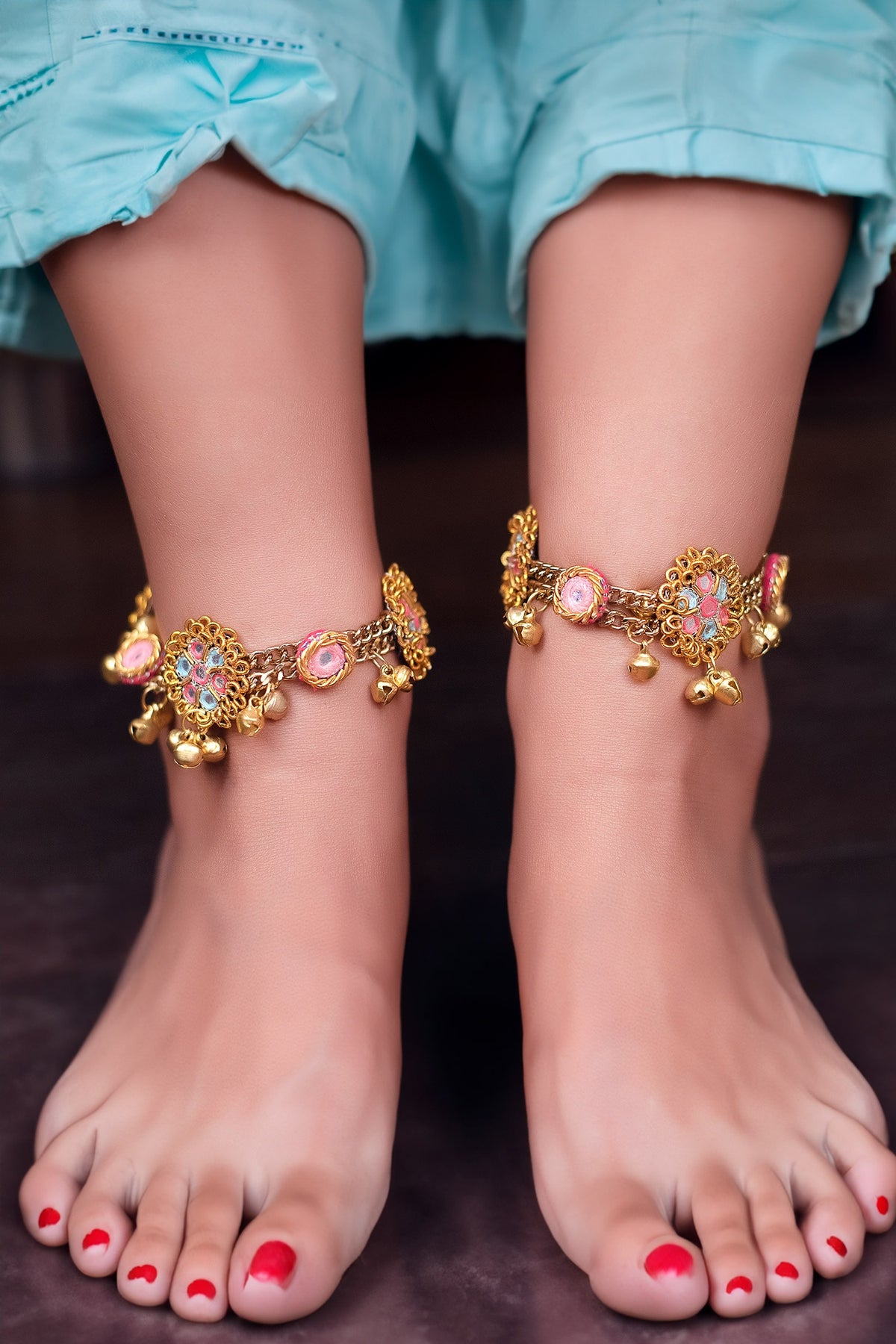 Ghungroo Hand Embroidered Anklet - Set of 2 
