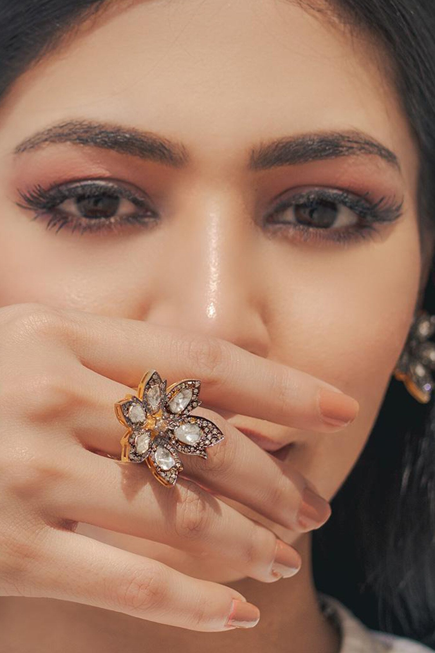 Stone Embellished Floral Shape Ring 