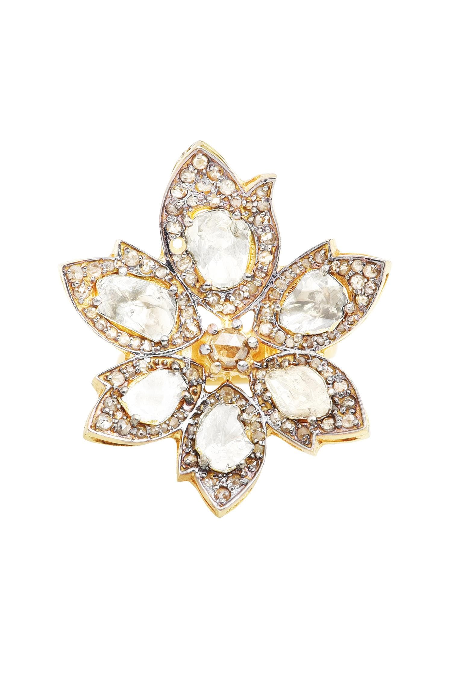 Stone Embellished Floral Shape Ring 