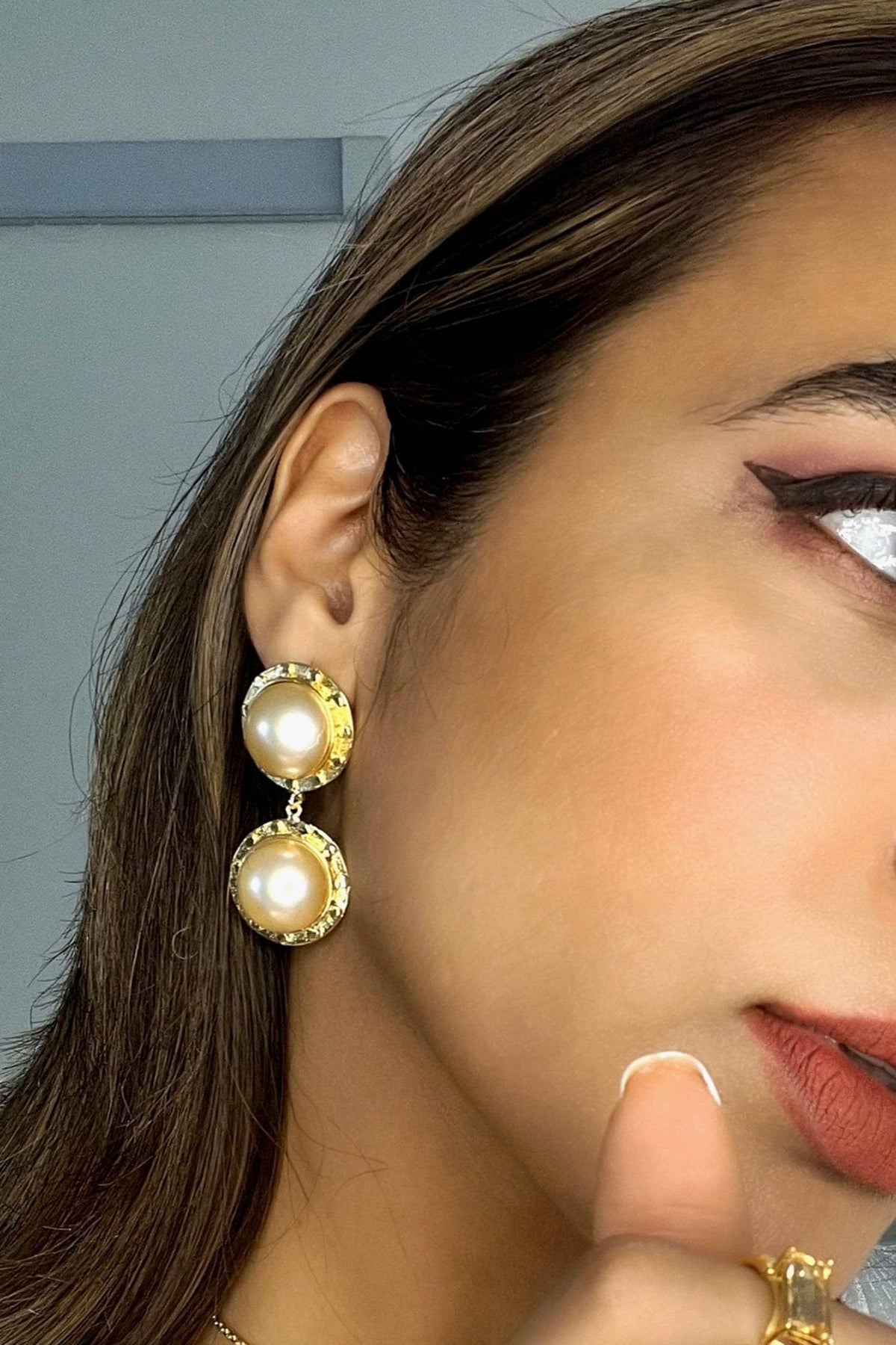 Sangria Pearl Tiered Dangler Earrings 